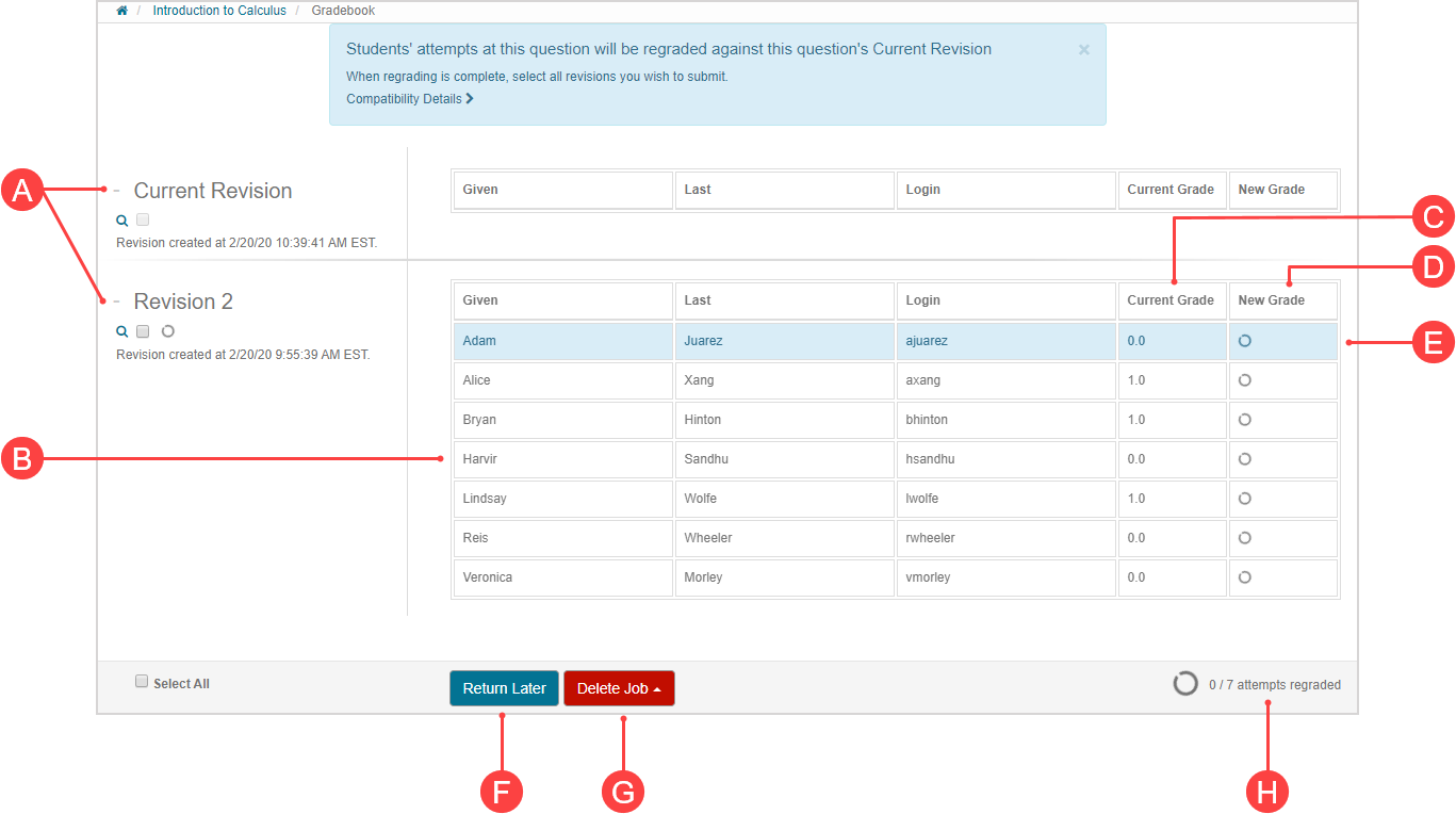 All components of the regrade page are highlighted.